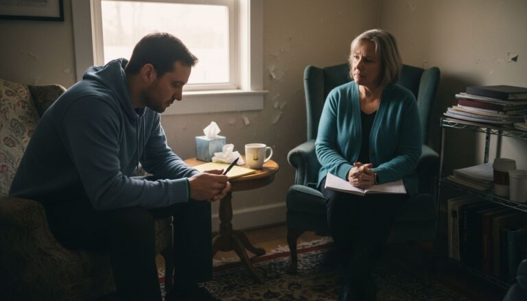 Counselor and client in recovery session