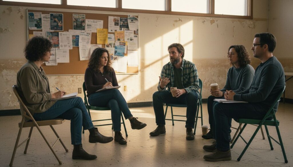 Group therapy session in community center room