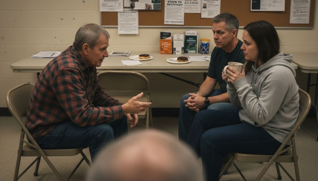 Support group after addiction recovery meeting