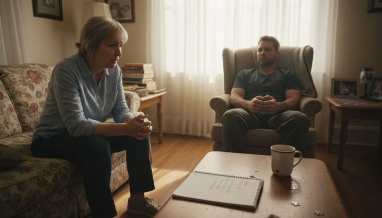 Woman setting boundaries during family talk