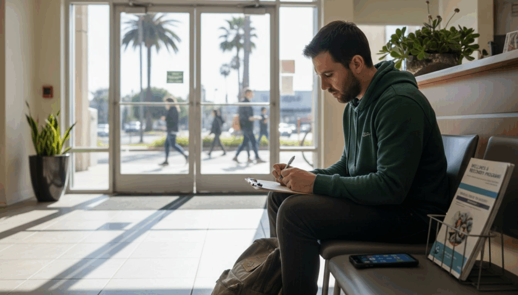 Man completing hospital intake paperwork in Los Angeles