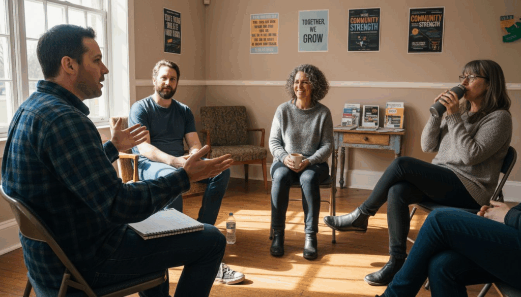 Support group meeting for aftercare recovery