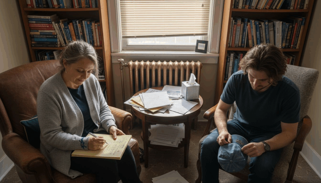 Counselor assessing IOP readiness in office