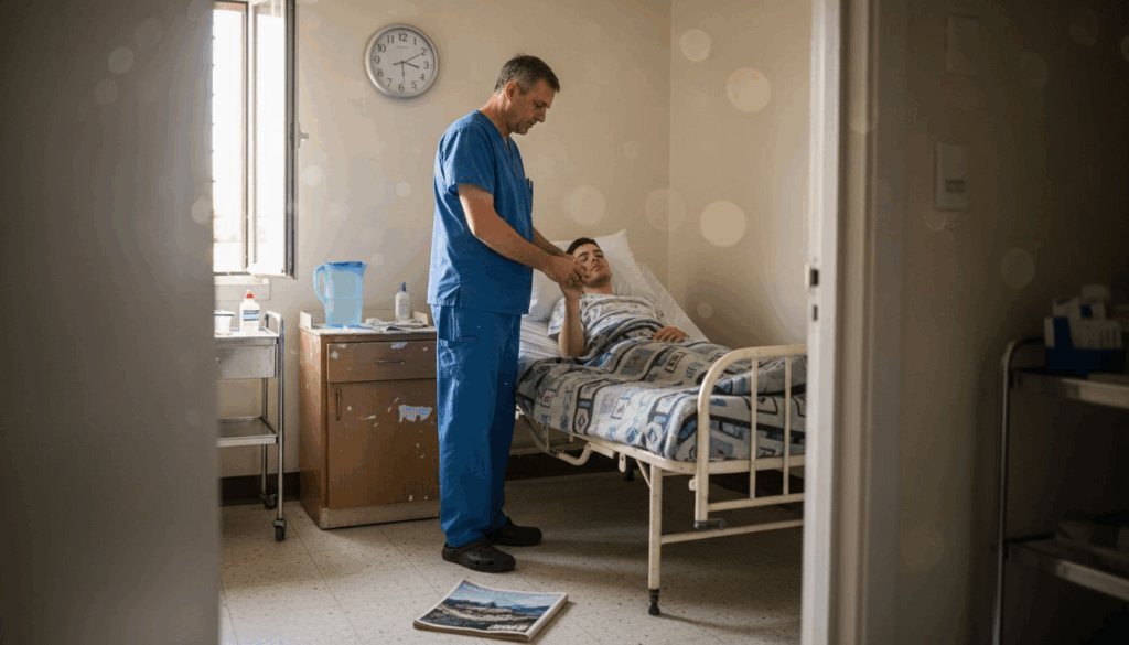 Nurse checks patient in detox clinic room