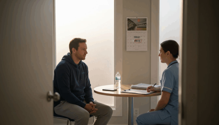 Patient meets nurse in detox clinic room