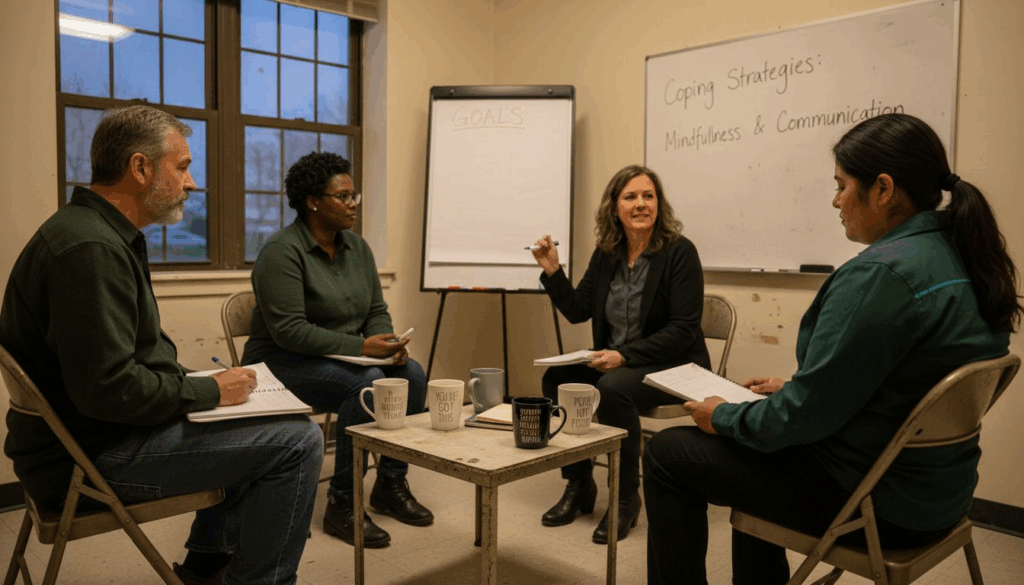 Counselor leads outpatient group therapy session