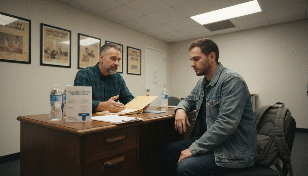 Addiction doctor and client discuss medication