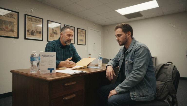 Addiction doctor and client discuss medication