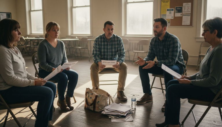 Adults in group therapy session for recovery