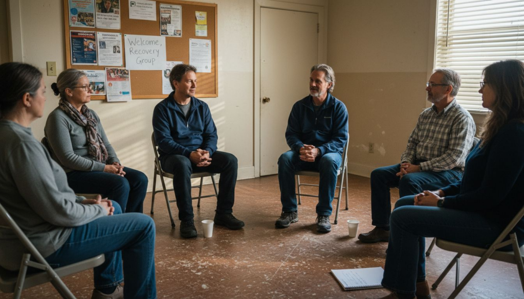 Support group meeting in community center