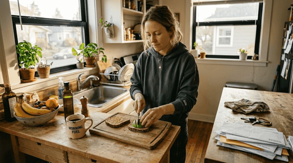 Woman making healthy breakfast for recovery