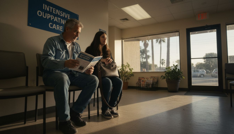 LA family waiting at outpatient clinic entrance