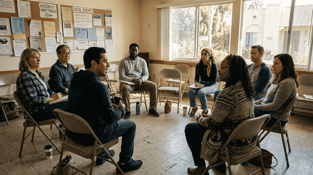 Rehab peer support group in sunny LA center