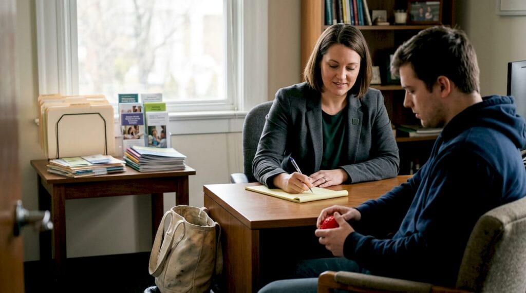 Clinician and patient in therapy session