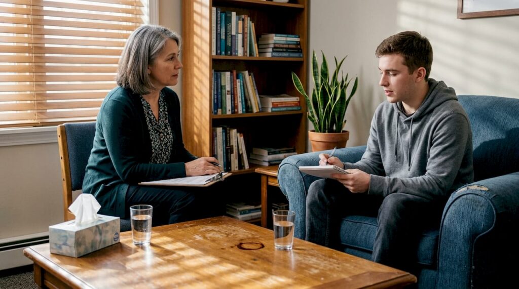 Counselor and client in supportive session