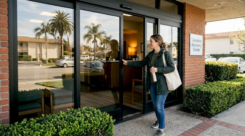 Person entering Glendora Recovery Center entrance