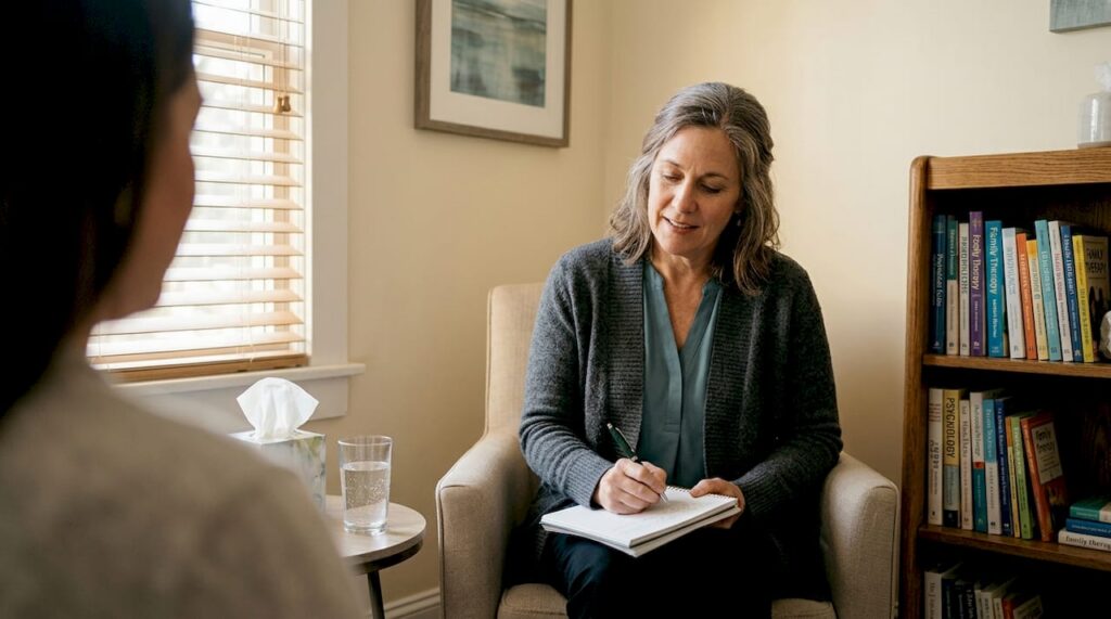 Therapist taking notes in office